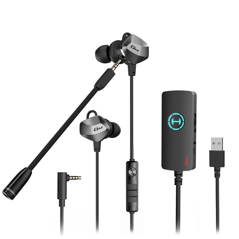 漫步者GM430声卡版电竞游戏耳机入耳式有线7.1声道听声辨位吃鸡专用耳麦USB台式电脑带话筒和平精英绝地求生 黑色