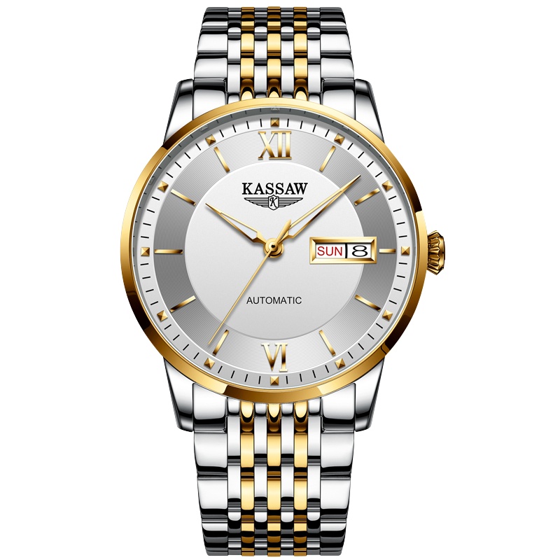 卡梭(KASSAW)手表男士自动机械表钢带防水商务日历星期显示时尚男表K899G