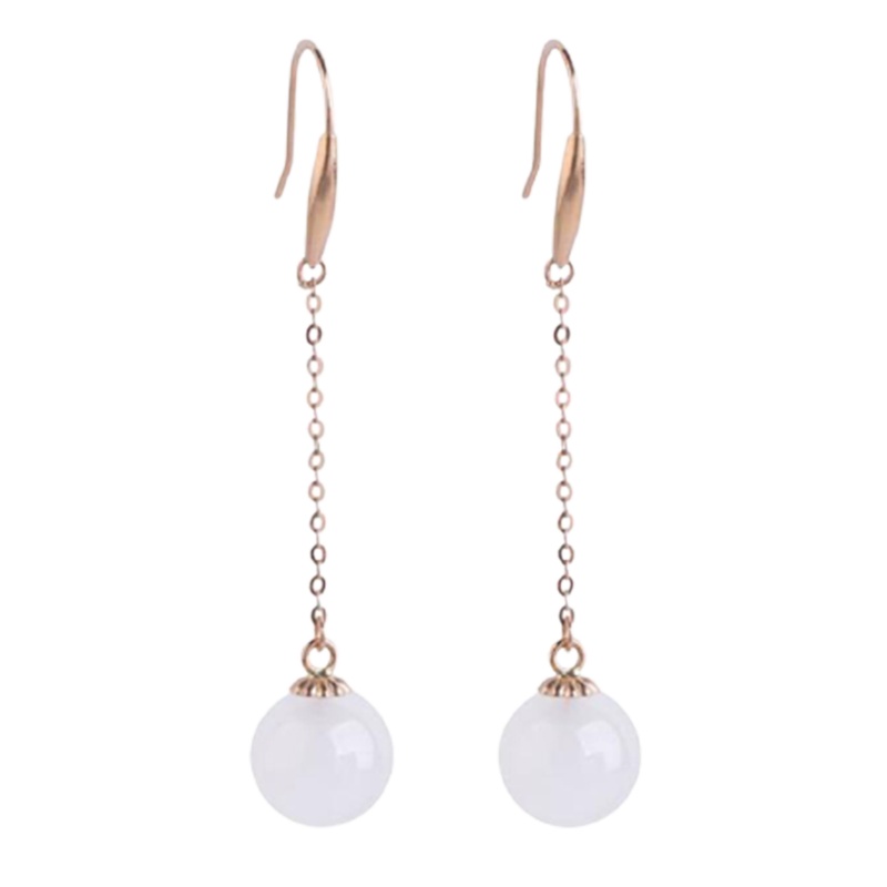 帛兰梓韵 18K金耳坠金镶天然白玉圆珠耳线时尚百搭民族风女款气质耳饰品金耳饰配证书