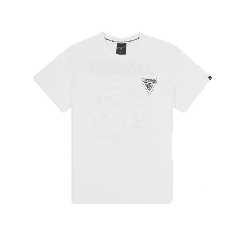 斯凯奇男装圆领短袖图案印花T恤衫SMAMF18D031/WHTE