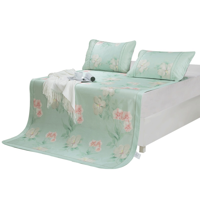 水星家纺 皎洁悦寐印花冰丝席 凉席二/三件套可折叠冰丝席夏凉席图案凉席套件 凉席席子