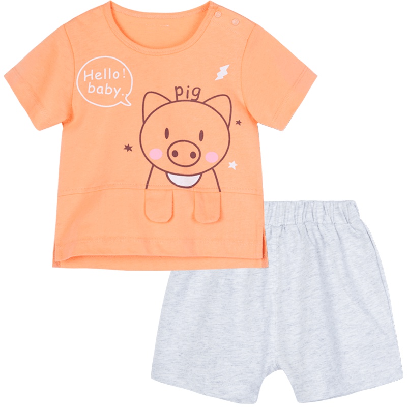 贝贝怡男女童短袖套装夏季新款纯棉洋气卡通薄款2件套192T356