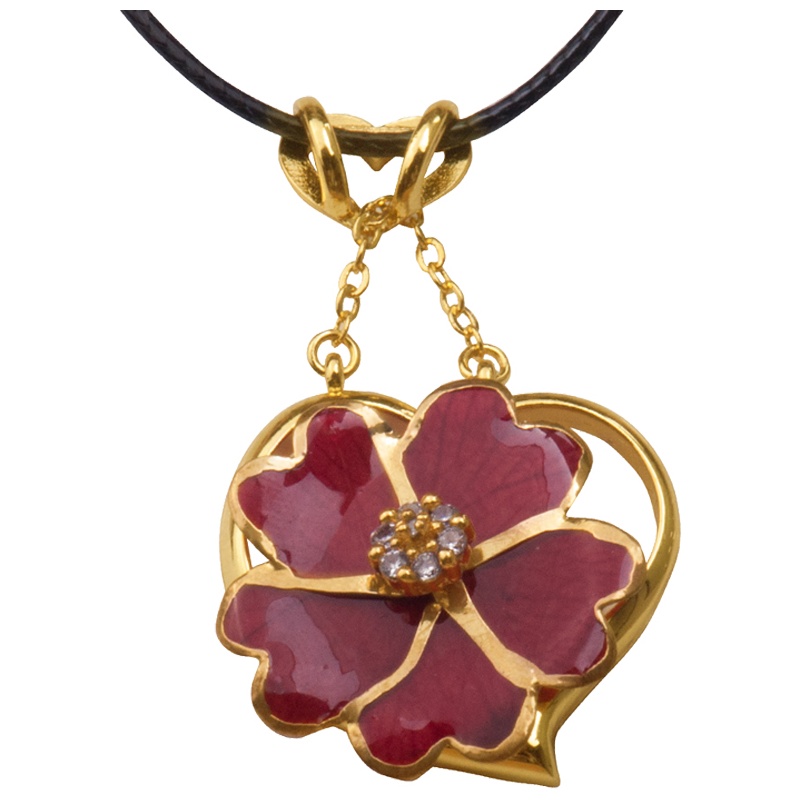 梦克拉 Mkela 鲜花玫瑰烤漆吊坠 爱心玫瑰花吊坠红色玫瑰花项链花朵吊坠女饰品 植物花卉 甜美可爱