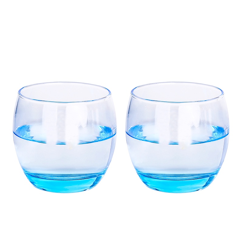 乐美雅无铅玻璃水杯彩杯圆杯方杯冰粉冰蓝茶杯开水杯饮料杯2只装