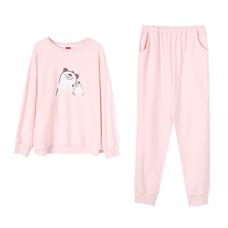 2019新款女款加厚公仔印花舒适套头家居套装睡衣女