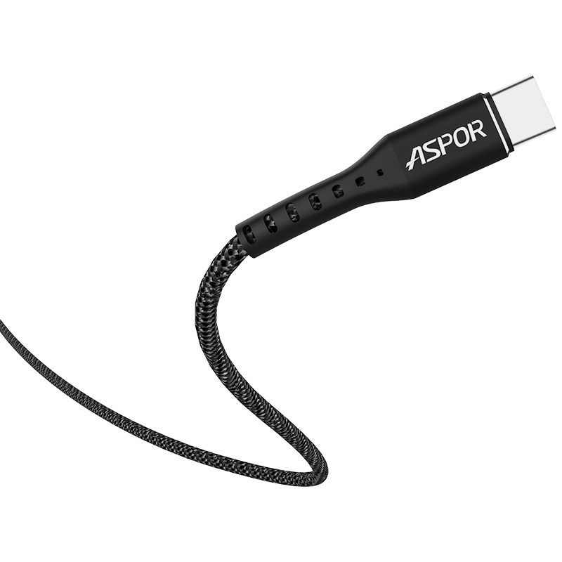 ASPOR A168 type-c据线平板手机通用尼龙数据线type-c 1M充电线 黑色