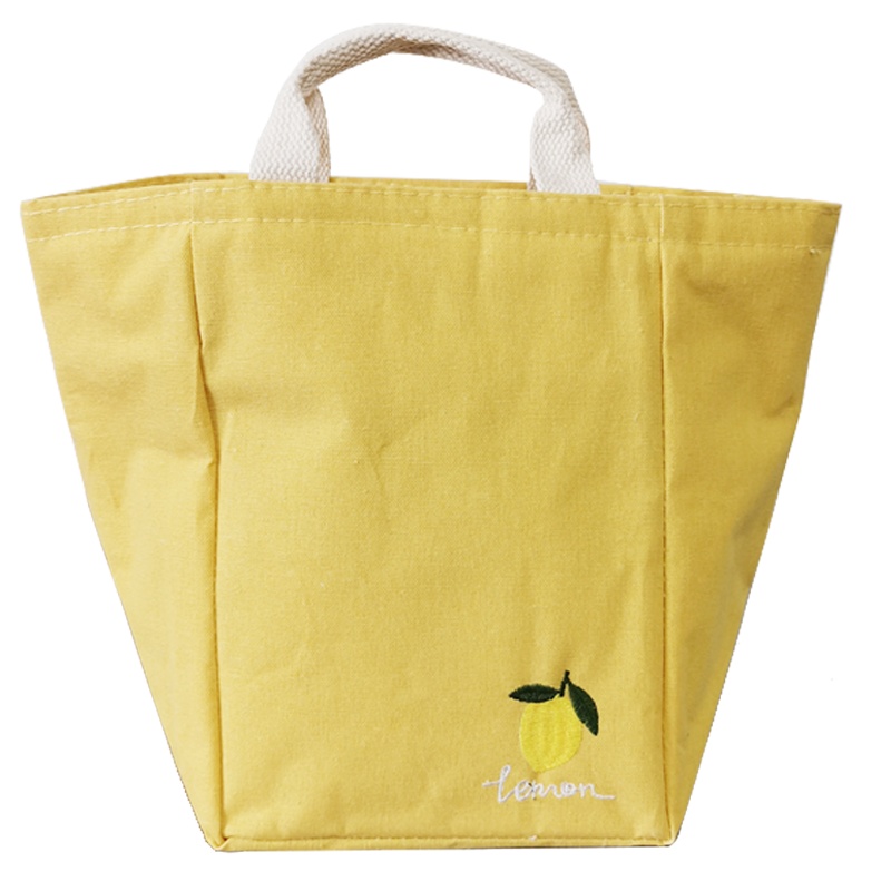 清科蓝 保温包帆布收纳包水果刺绣手提包铝箔加厚大号保温袋带饭包便当袋上班族装饭盒袋子