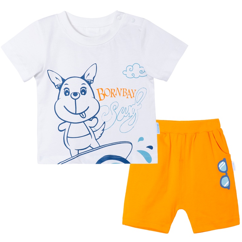 贝贝怡童装男童短袖套装夏装卡通帅气纯棉短T恤休闲短裤182T132