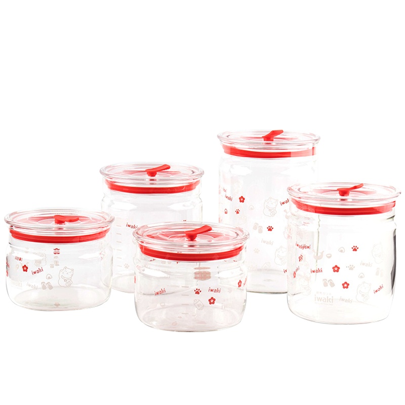[百年品牌,精致生活,高端耐热玻璃保鲜盒]TAMCR25M1C怡万家iwaki耐热玻璃 超清透密封罐和风5件套