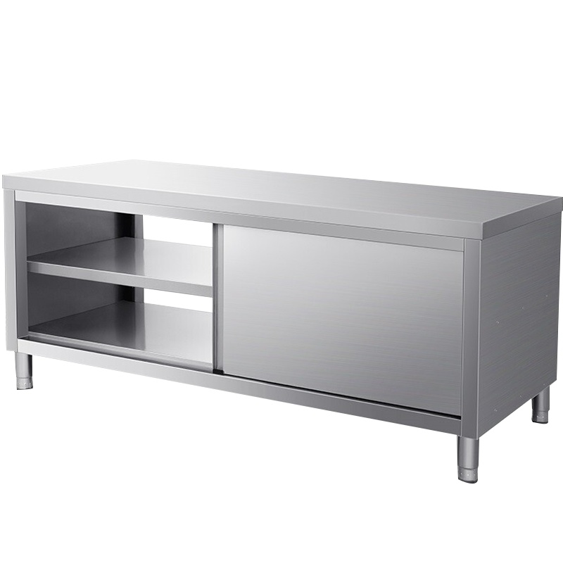 德玛仕不锈钢工作台 双通打荷台 商用储物柜 操作台 切菜桌子 双通 1000x760x800mm 304不锈钢