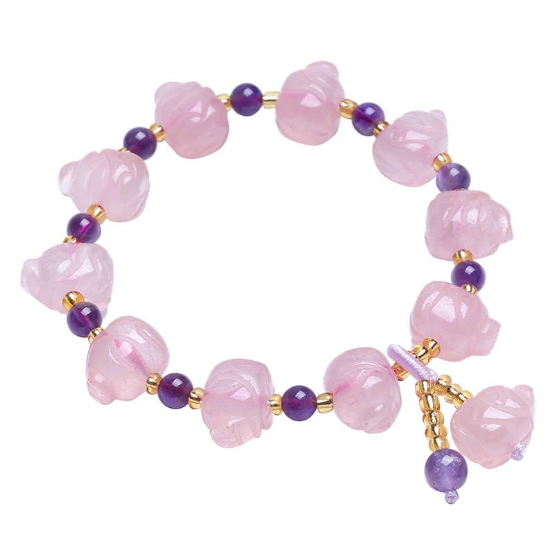 月印百川 粉水晶手链粉晶福猪手链 单圈时尚饰品芙蓉石女款手串