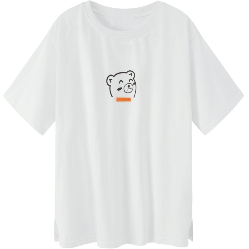 OtherMix简约小熊字母印花t恤女2021年夏季新款宽松开叉圆领上衣