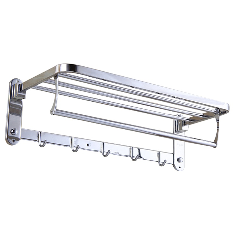 毛巾架加厚304不锈钢浴巾架家用加厚双层折叠毛巾杆带挂钩卫生间置物架浴室挂件
