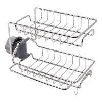 家韵不锈钢水龙头置物架抹布沥水架 家用厨房免打孔水槽收纳架