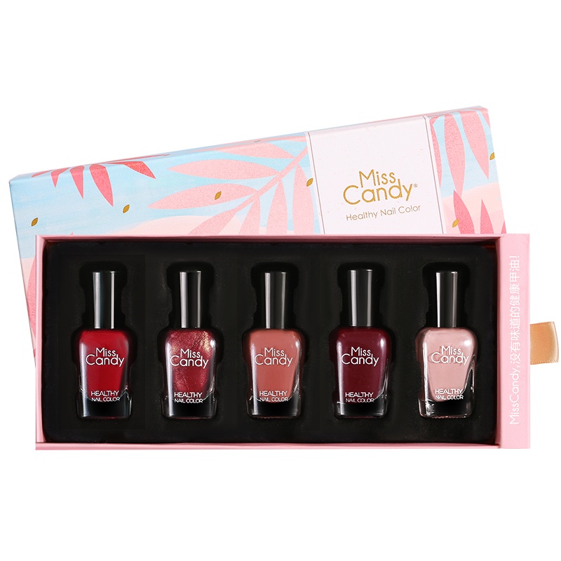Miss Candy健康甲油 无味持久可撕拉指甲油美甲热卖套装日历礼盒SC266 芳华伊始7ml*5