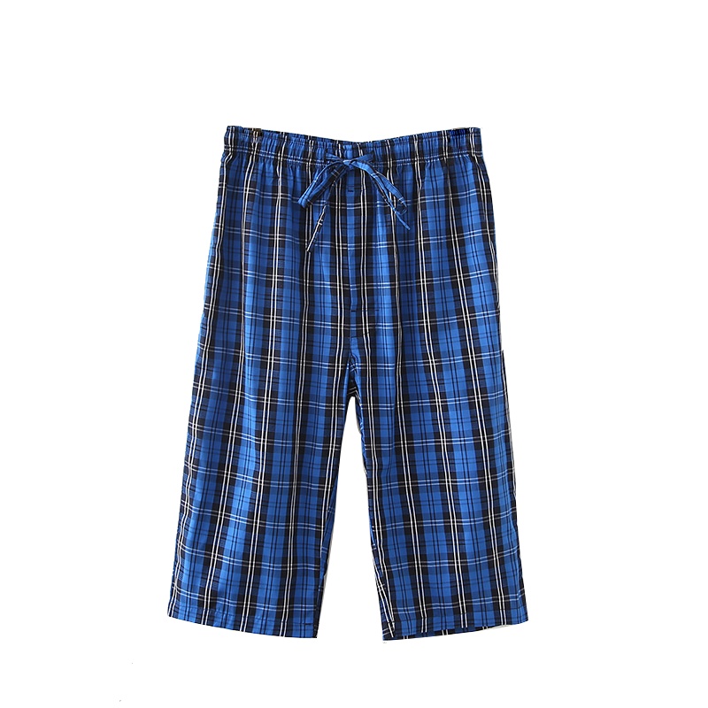 猫人睡裤男七分裤夏季薄款纯棉短裤男士居家裤宽松大码格子家居裤