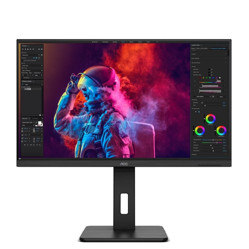 AOC电脑显示器 31.5英寸4K type-c 65W反向充电 窄边框 低蓝光不闪屏 商务办公旋转升降支架U32P2C