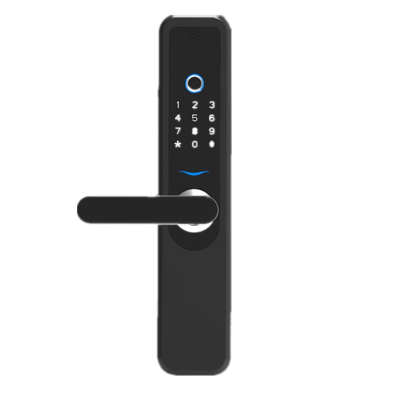 智能锁指纹锁入户家用防盗门密码锁电子刷磁卡手机远程开门焕彩直板三色呼吸灯黑色铝合金