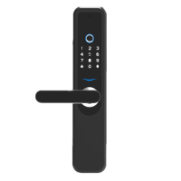 智能锁指纹锁入户家用防盗门密码锁电子刷磁卡手机远程开门焕彩直板三色呼吸灯黑色铝合金