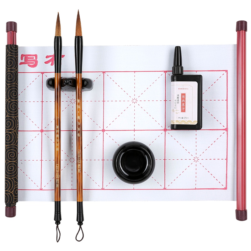 英雄（HERO）毛笔 9822/9823毛笔字帖水写布书法套装 可重用临摹学生入门水碟狼毫大小毛笔2支文房四宝