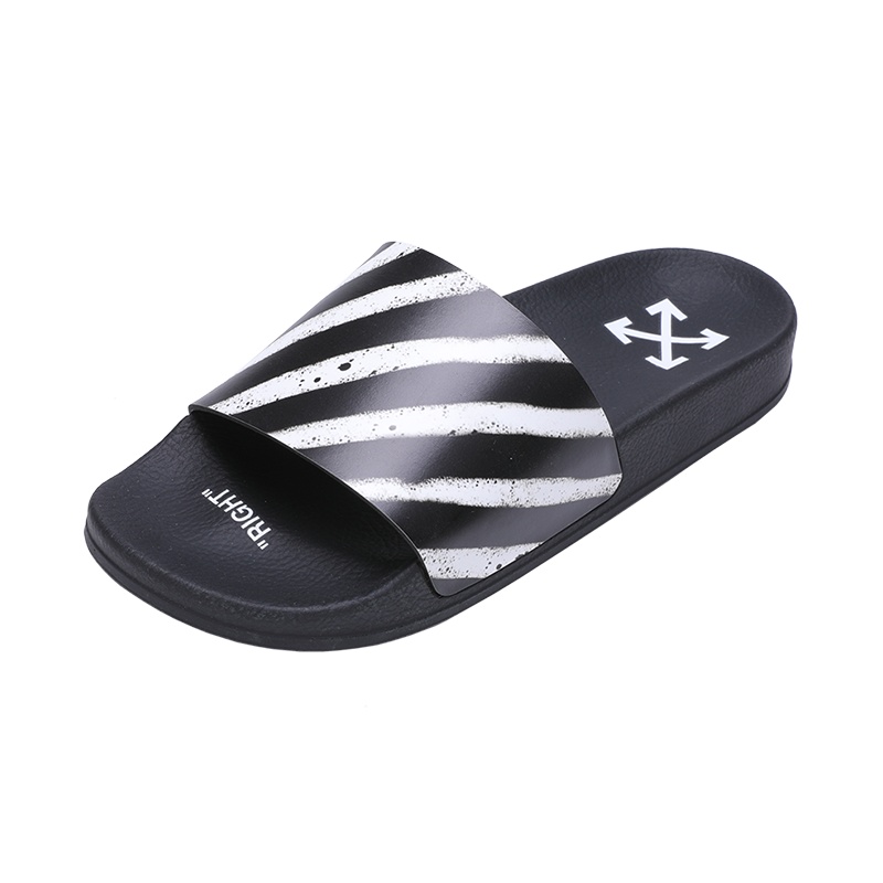 OFF WHITE 2020新款 男士经典徽标黑白条纹拖鞋