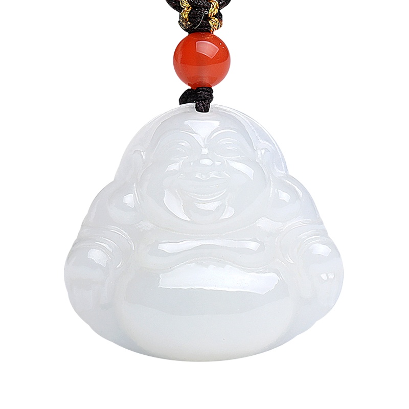 印象眸 和田玉佛公吊坠 白玉弥勒佛笑口常开女款玉石吊坠 送证书