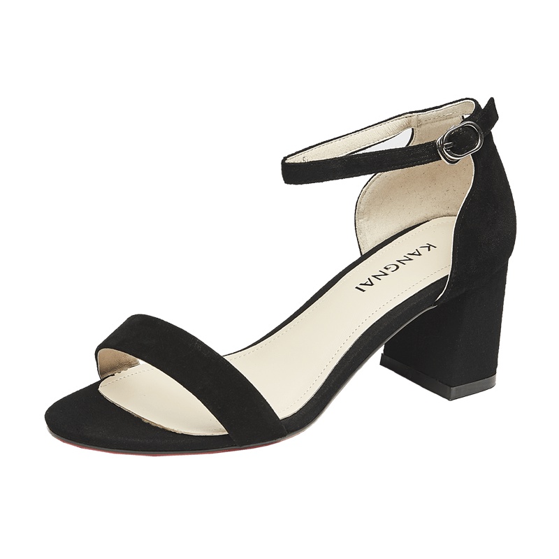 康奈女鞋 夏季新款绒面纯色粗跟凉鞋女时尚百搭包跟凉鞋15484039