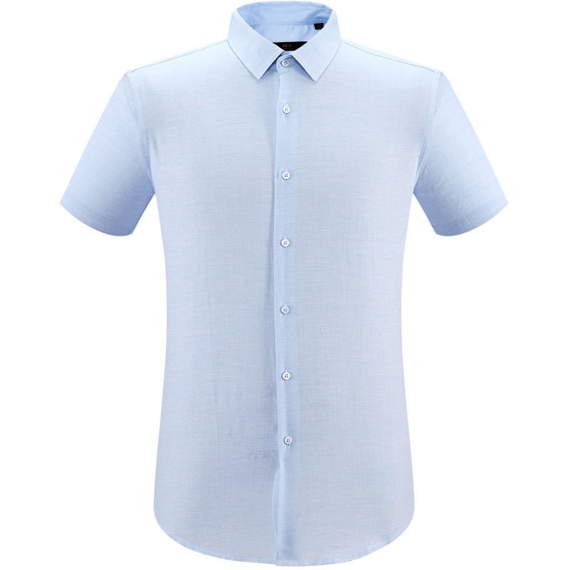 HLA海澜之家净色制扣领短袖休闲衬衫2019夏季印花绅士短衬男HNECJ2R044A