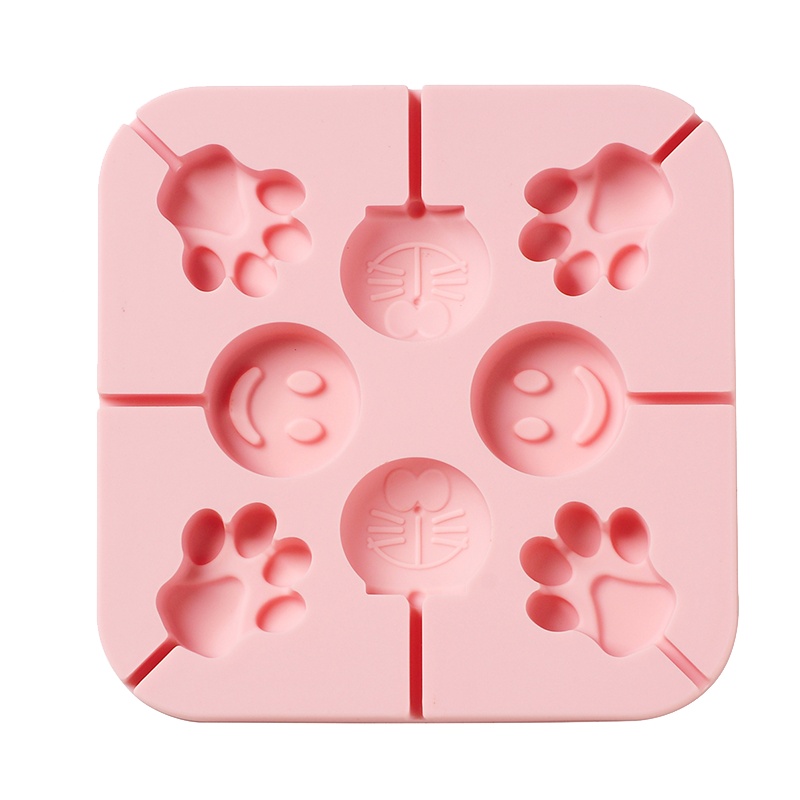 拾画 十咏系列 笑脸熊掌粉色硅胶棒棒糖模具 单个装（14.3*14.3*1.3cm）送纸棒SY-6848