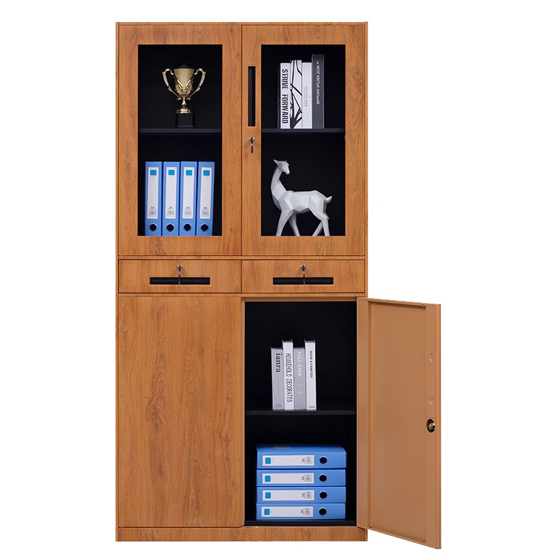 永格办公室文件柜钢制木纹铁皮柜财务凭证柜档案柜加厚带锁玻璃储物柜