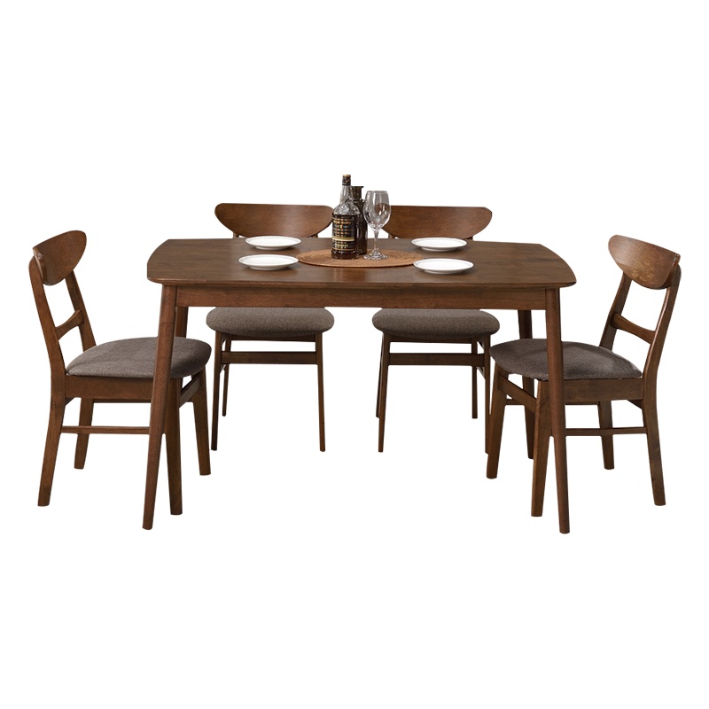 尔迈 实木胡桃色餐桌椅 饭桌方长桌餐台橡胡桃色+A款灰色椅子 1.7米桌四椅子