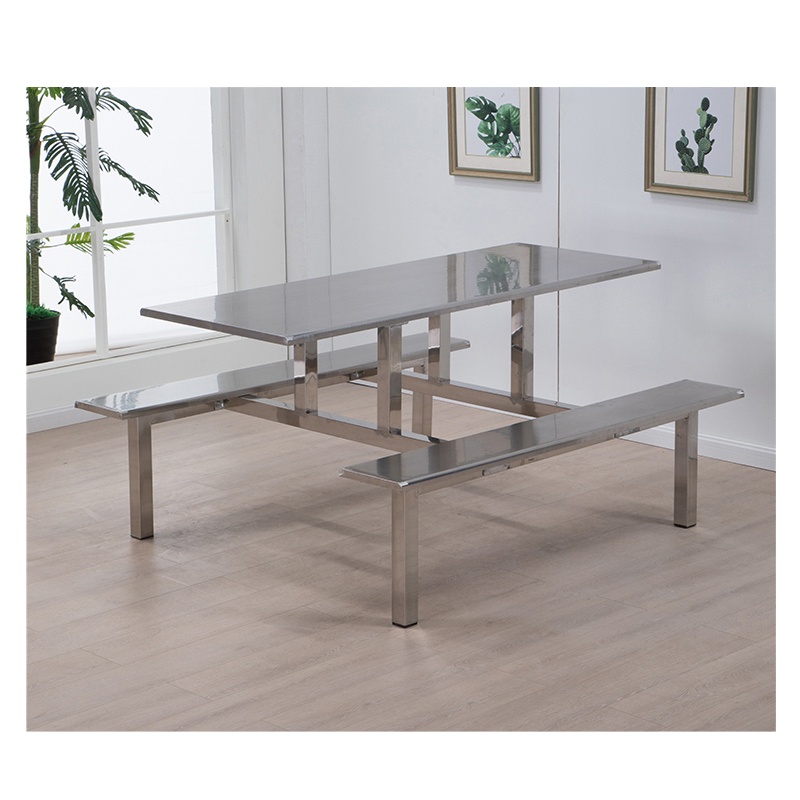 学生校食堂不锈钢桌椅公司员工厂地餐厅饭堂连体餐桌椅8人位