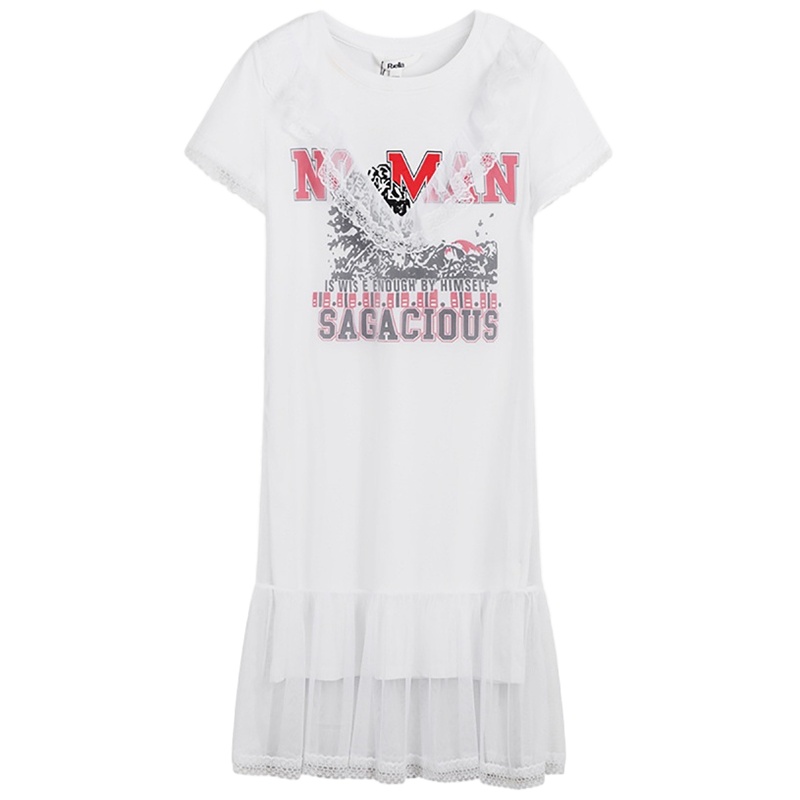 拉夏贝尔夏新款冷淡风连衣裙女白色网纱bf中长款蕾丝原宿风裙子