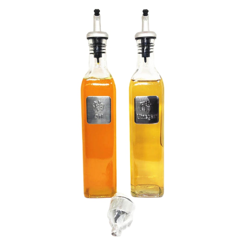 玻璃密封调味瓶罐酱醋料酒油壶家用防漏套装厨房整理收纳架子 敬平 500ML油+醋两只装送漏斗调味罐