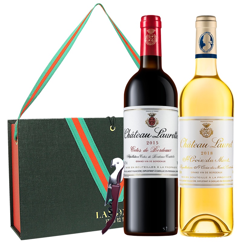 法国波尔多原瓶进口AOC级 劳雷特酒庄(干红+贵腐甜白)葡萄酒双支装 750ml*2