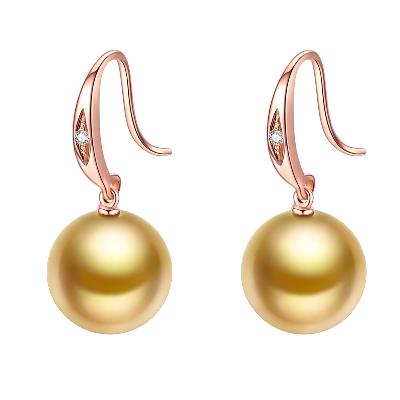brir 佰色传情 10-11mm正圆南洋金珠耳环18K金钻石轻奢时尚海水珍珠耳饰耳吊