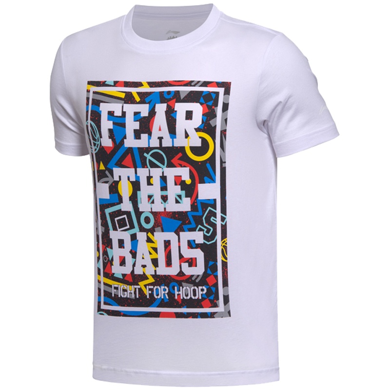 李宁(LI-NING)男子棉质圆领大码透气休闲T恤文化衫半袖运动服AHSM185