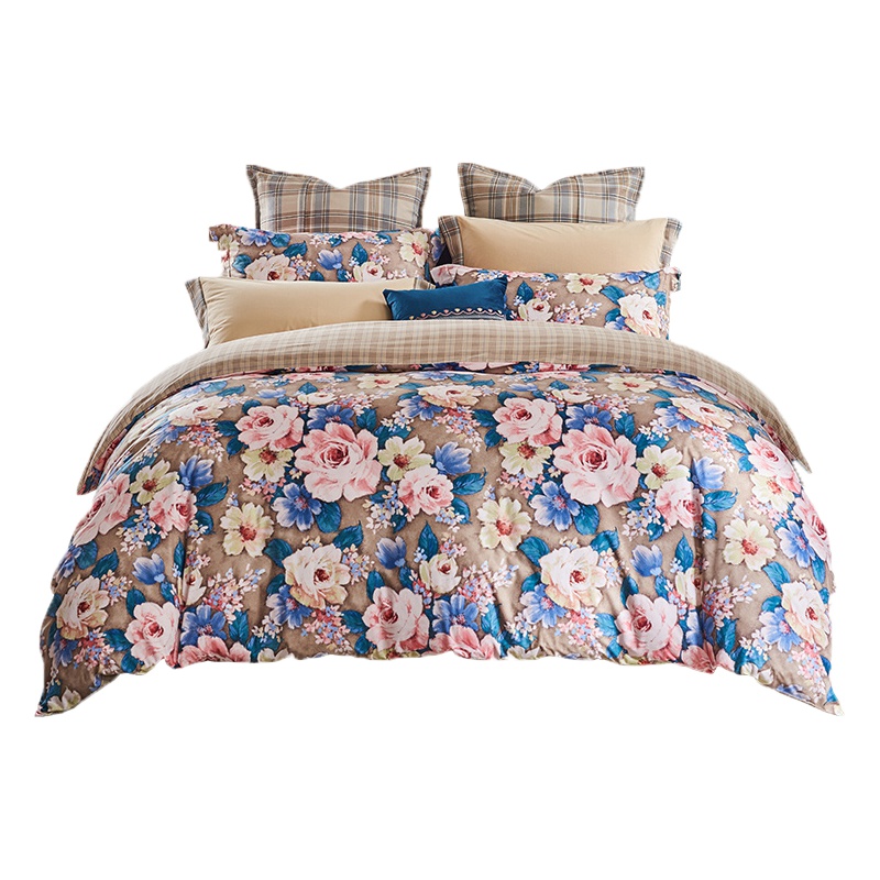 梦洁(MENDALE)家纺 梦洁 磨毛印花四件套加州阳光 超暖法兰绒套件亲肤床上用品1.5m1.8m床全棉绗缝套件