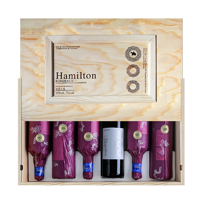 【苏宁自营发货】法国红酒整箱 波尔多原瓶原装进口AOC级汉密尔顿干红系列葡萄酒750ml *6支木箱装