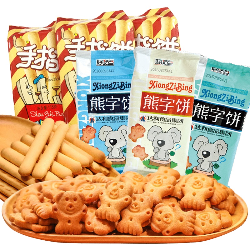 达利园好吃点熊字饼干115g*5包手指饼儿童饼干休闲零食整箱批发