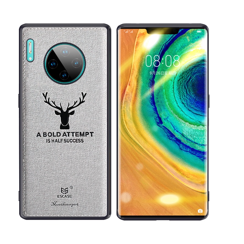 ESCASE 华为mate30手机壳mate305G保护套商务男创意全包防摔硅胶软壳贴皮外壳 ES-19麋鹿灰