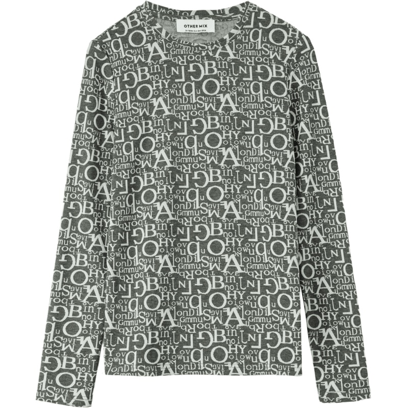 OtherMix字母印花修身t恤女2021早秋季新款时尚简约港味长袖上衣