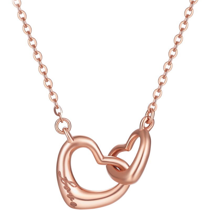 周大生 18K金定价黄金首饰套装 彩k金项链女送恋人爱心套链新款玫瑰金锁骨链官方正品饰品 女士珠宝首饰