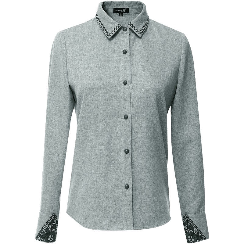 OUNIXUE欧昵雪 | 秋冬气质绣花翻领衬衣时尚百搭纽扣休闲加厚显瘦长袖女式衬衫