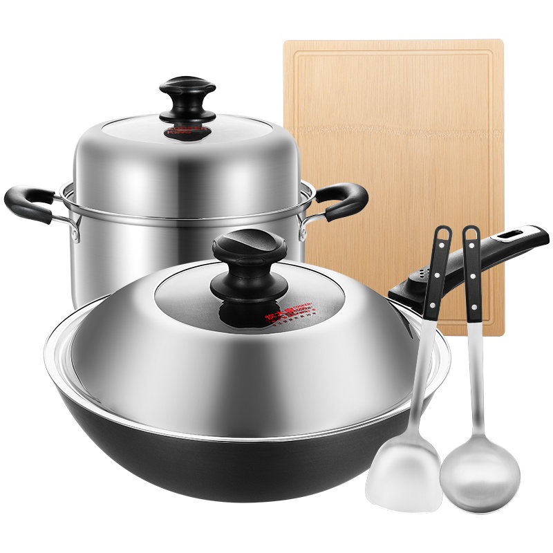 炊大皇铸匠铁锅汤蒸锅菜板锅铲汤勺五件套厨房切菜炒菜蒸菜家用组合套装TZ05ZJ