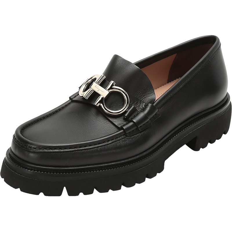 Salvatore Ferragamo 菲拉格慕 男士牛皮Gancini饰扣乐福鞋皮鞋 0696083 EEE