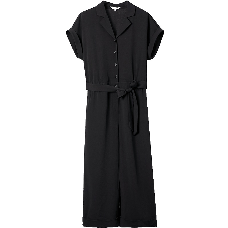 OSA欧莎2019夏装新款女装 时尚V领OL通勤系带阔腿休闲连体裤