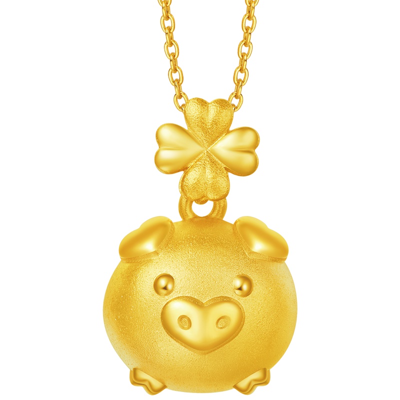 周大福十二生肖猪四叶草小猪足金黄金吊坠R21586