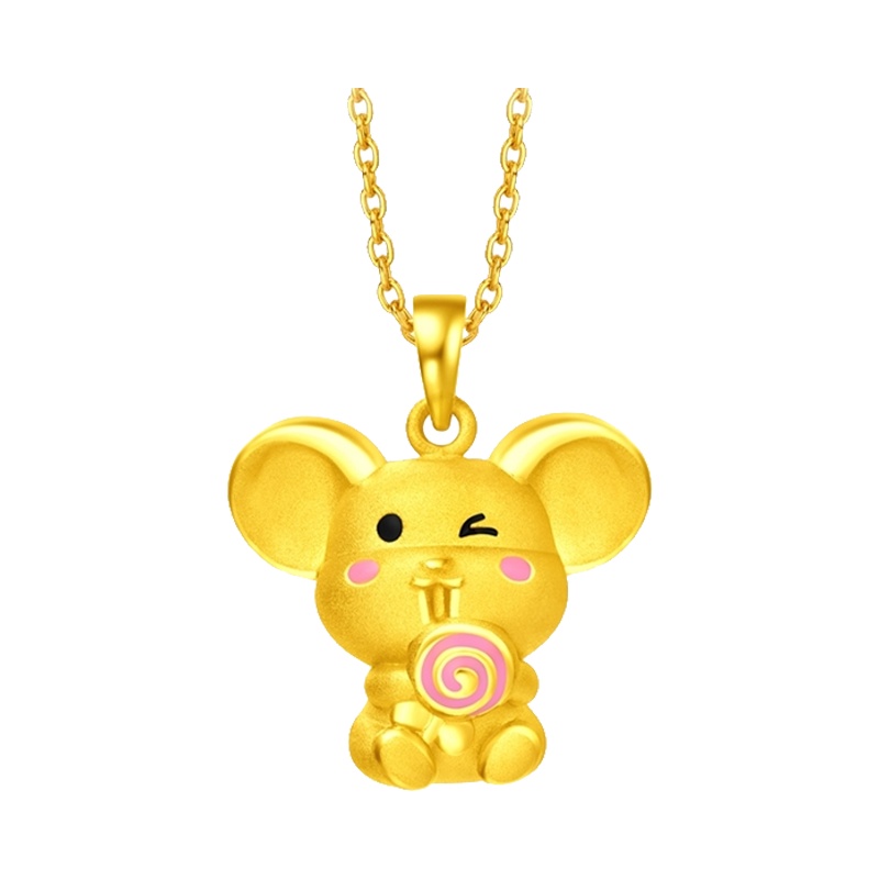 周大福十二生肖鼠金鼠大耳鼠足金金吊坠