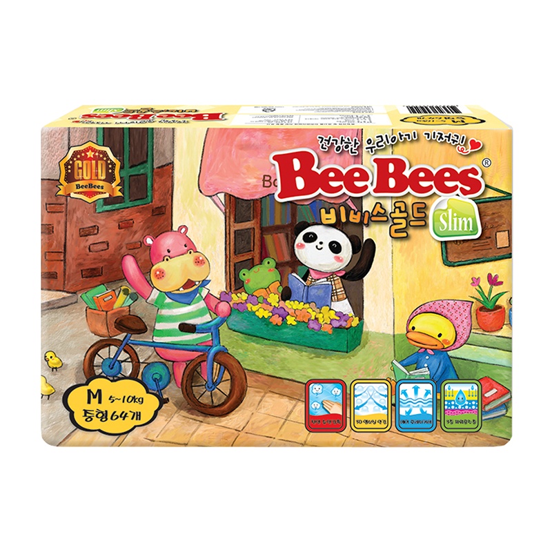 [韩国金贝柔]BeeBees铂金超薄透气新生婴儿纸尿裤宝宝尿不湿M